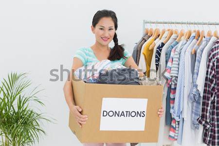 Stock fotó: Fiatal · nő · ruházat · adomány · portré · iroda · boldog