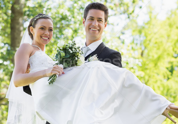 Stockfoto: Bruidegom · bruid · tuin · gelukkig