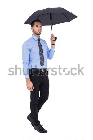 Ernstig zakenman permanente paraplu witte pak Stockfoto © wavebreak_media