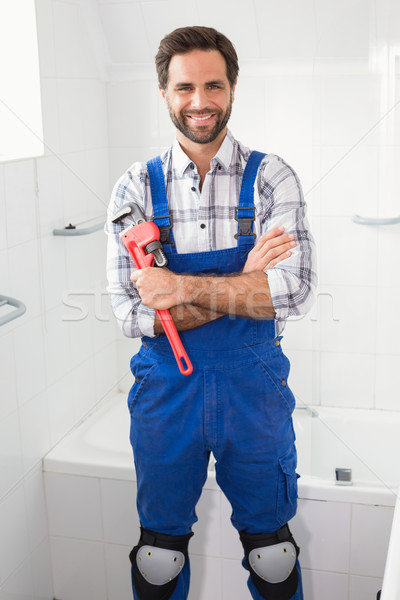 водопроводчика улыбаясь камеры ванную человека счастливым Сток-фото © wavebreak_media