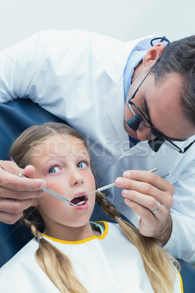 Stock fotó: Férfi · fogorvos · megvizsgál · lányok · fogak · fogorvosok