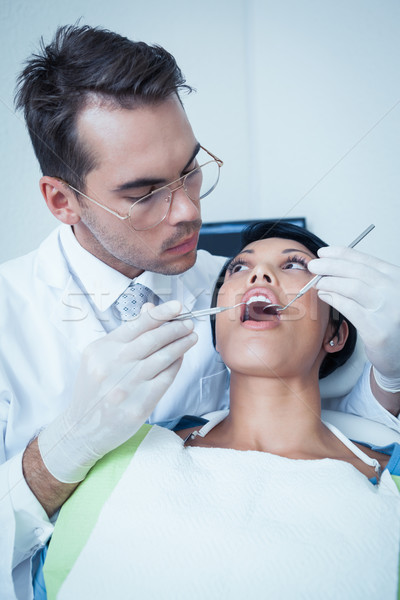 Foto stock: Masculina · dentista · examinar · dientes · dentistas · silla