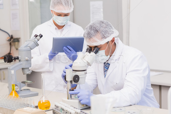 Scientists using tablet pc and microscope  Stock photo © wavebreak_media