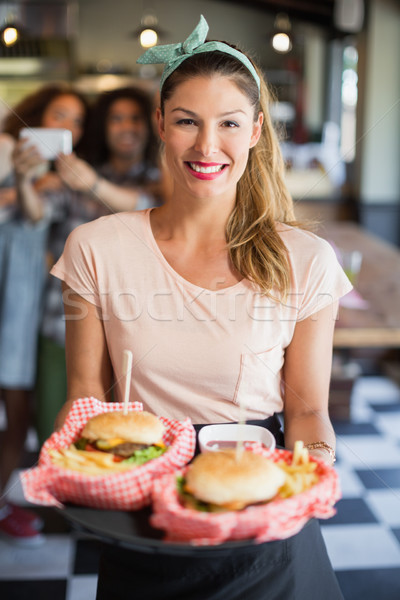 Stok fotoğraf: Mutlu · garson · restoran · portre · kadın