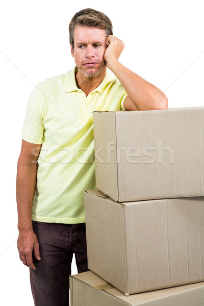 Triste hombre pie cajas blanco cuadro Foto stock © wavebreak_media