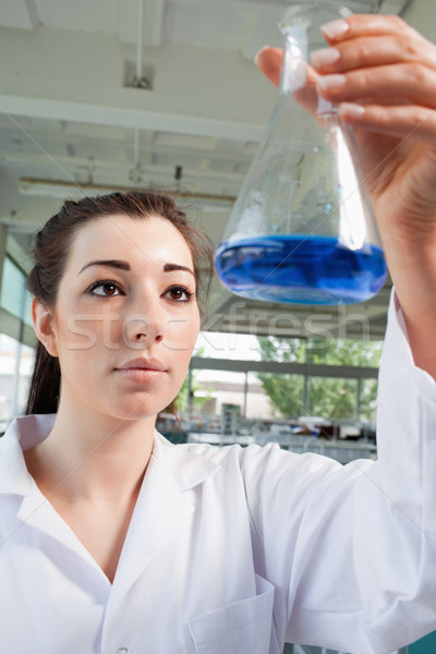 Portrait of a brunette looking at a blue liquid in a laboratory Stock photo © wavebreak_media