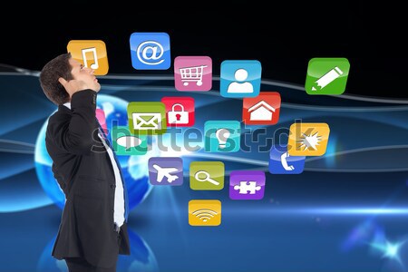 Stock photo: Businesswoman touching application from hologram touchscreen menu