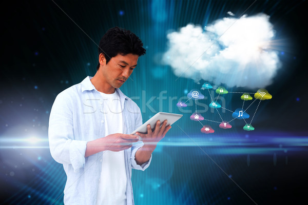 Mann Tablet App Symbole Wolke Stock foto © wavebreak_media