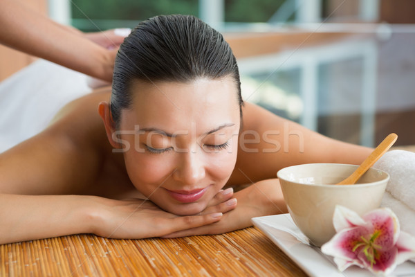 Smiling brunette getting a herbal compress massage Stock photo © wavebreak_media