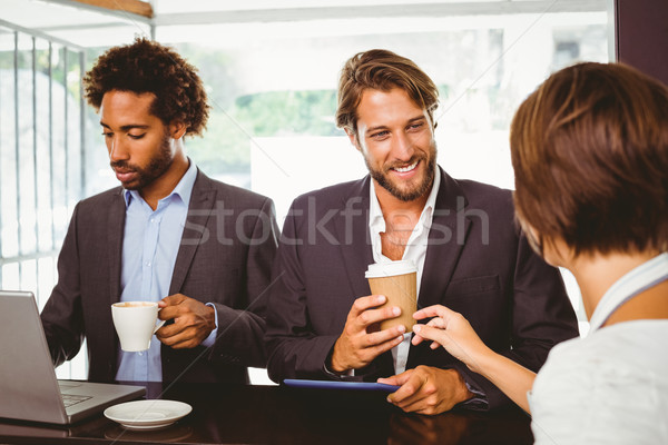 Stok fotoğraf: Güzel · barista · iki · işadamları · kahvehane