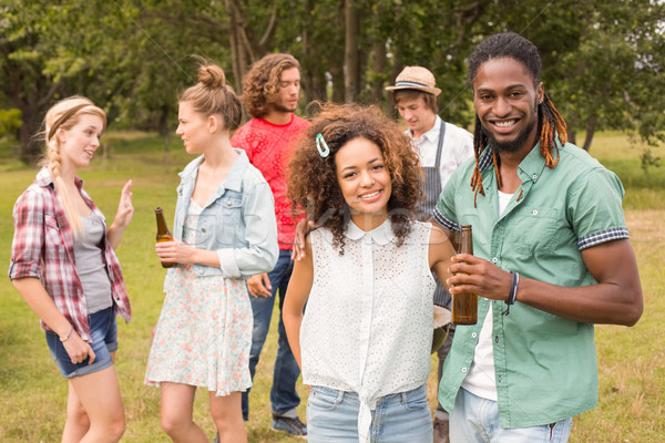 Stockfoto: Gelukkig · vrienden · park · barbecue · vrouw