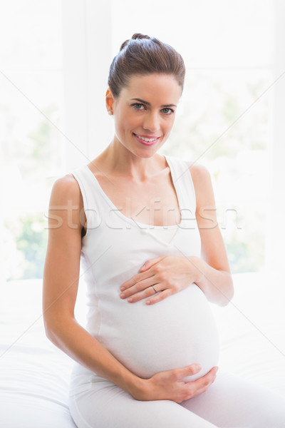 Stockfoto: Gelukkig · zwangerschap · vergadering · bed · home · slaapkamer