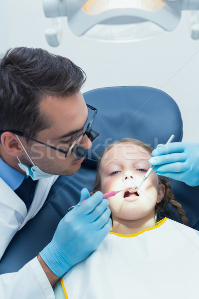 Male dentist examining girls teeth Stock photo © wavebreak_media