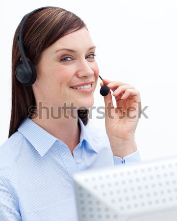 Charismatische blond zakenvrouw hoofdtelefoon geïsoleerd witte Stockfoto © wavebreak_media