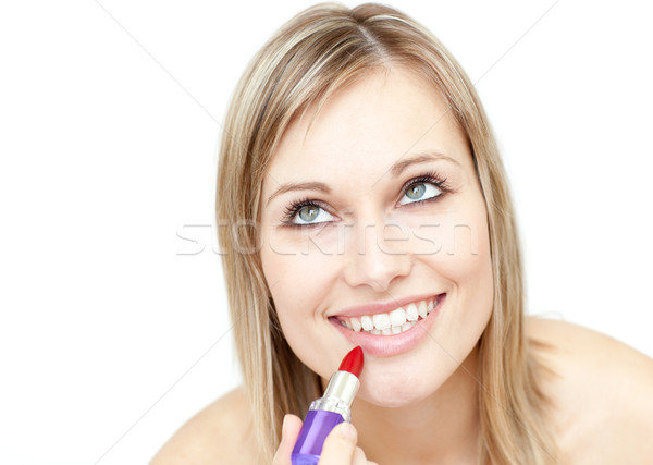Atraente loiro mulher batom branco sorrir Foto stock © wavebreak_media