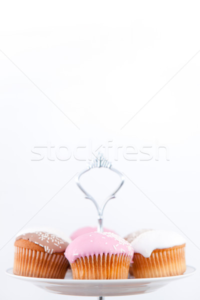 Stockfoto: Klein · muffins · glazuursuiker · witte · chocolade · achtergrond