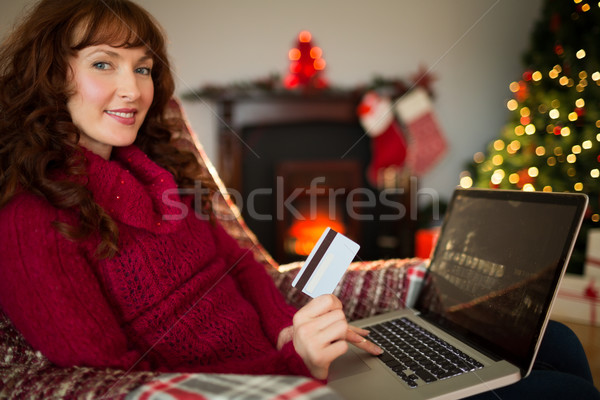 Lächelnd Warenkorb online Laptop Weihnachten Stock foto © wavebreak_media
