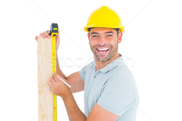 [[stock_photo]]: Travailleur · de · la · construction · planche · Homme · bois