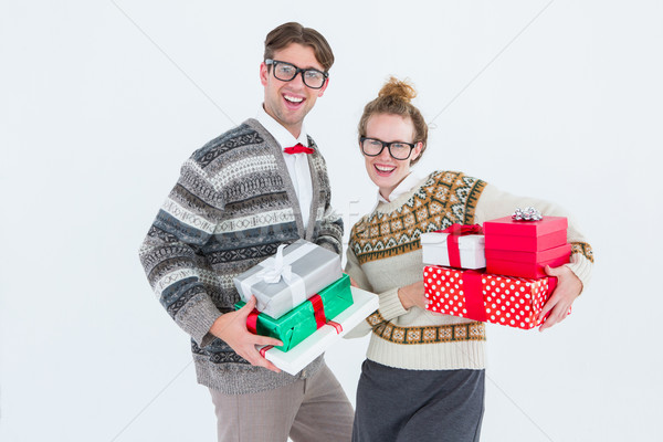 Cuplu cadouri alb modă Imagine de stoc © wavebreak_media