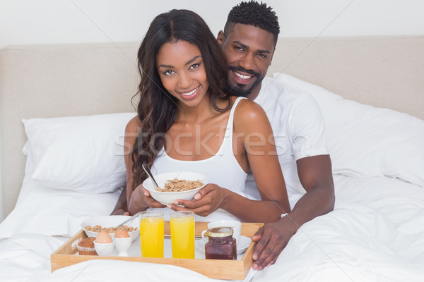 Сток-фото: пару · завтрак · кровать · вместе · домой