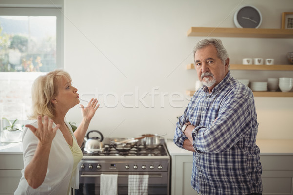 [[stock_photo]]: Couple · de · personnes · âgées · cuisine · maison · femme · café