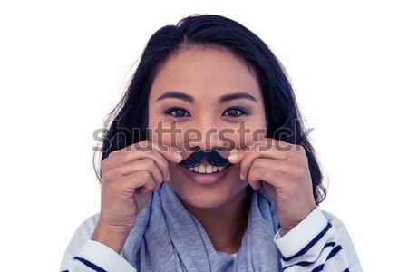 Joli asian femme faux moustache posant [[stock_photo]] © wavebreak_media