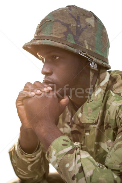 Stockfoto: Nadenkend · soldaat · witte · oorlog · leuk