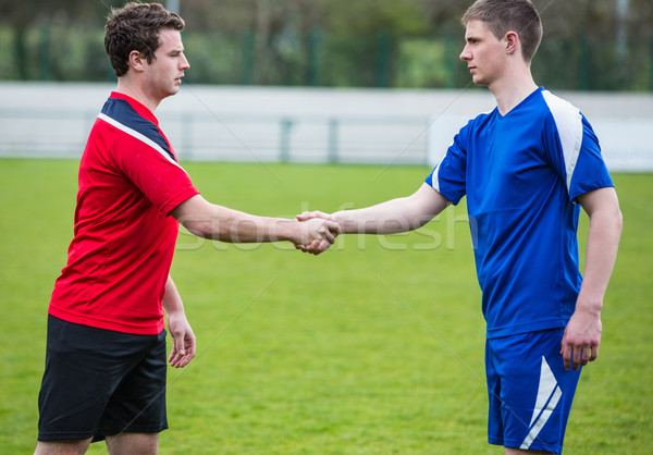 Football players in blue and red shaking hands Stock photo © wavebreak_media