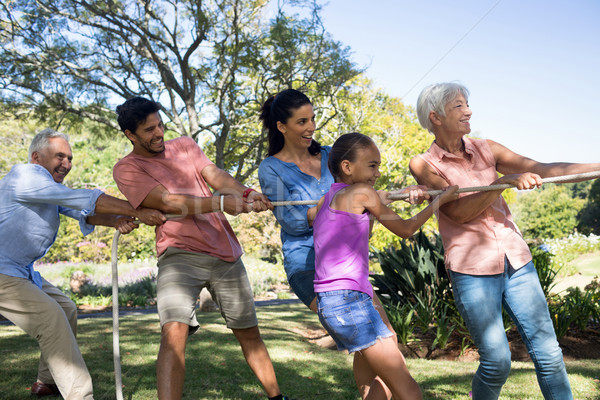 Stock photo: Family playing tug of war in the park