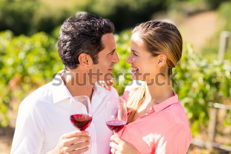 Stockfoto: Romantische · paar · holding · handen · maaltijd · restaurant · vrouw