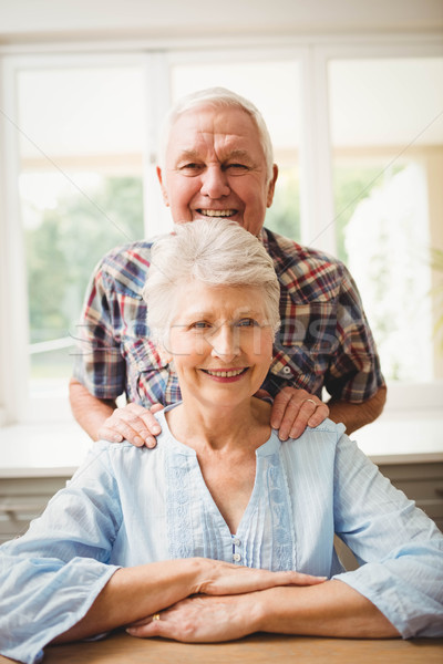 Foto stock: Retrato · casal · de · idosos · sorridente · casa · homem · idoso