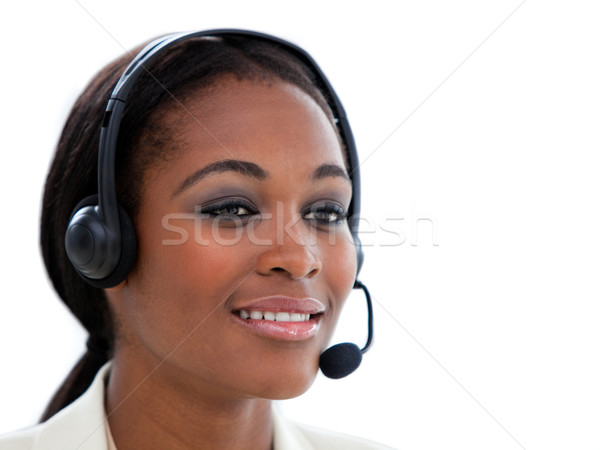 Portre etnik işkadını kulaklık beyaz bilgisayar Stok fotoğraf © wavebreak_media