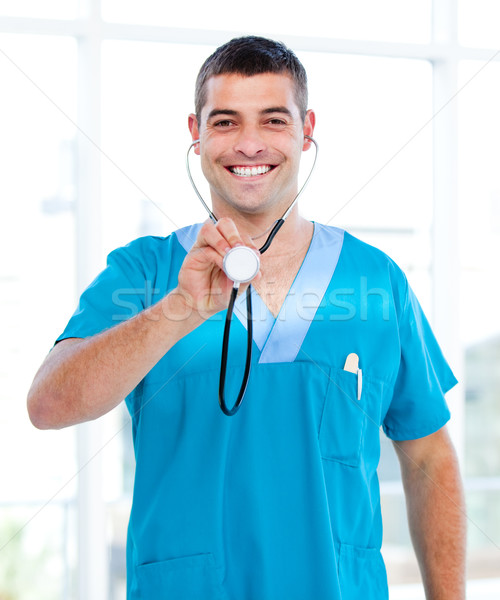 Stock fotó: Pozitív · férfi · orvos · tart · sztetoszkóp · kórház · mosoly