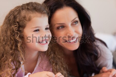 Foto stock: Feliz · madre · ayudar · hija · deberes · mujer