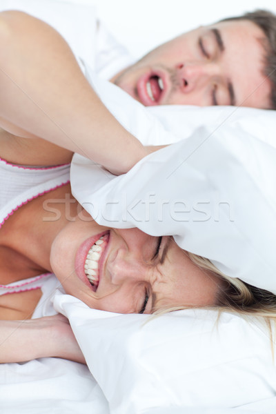 Foto stock: Cama · mujer · sueno · hombre