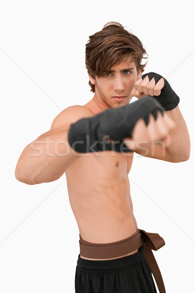 Stock photo: Martial arts fighter in fighting pose against a white background