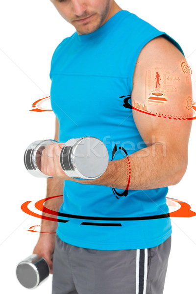 Composite image of mid section of a fit man exercising with dumb Stock photo © wavebreak_media