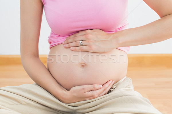 Stock fotó: Terhes · nő · tart · dudorodás · fitnessz · stúdió · nő