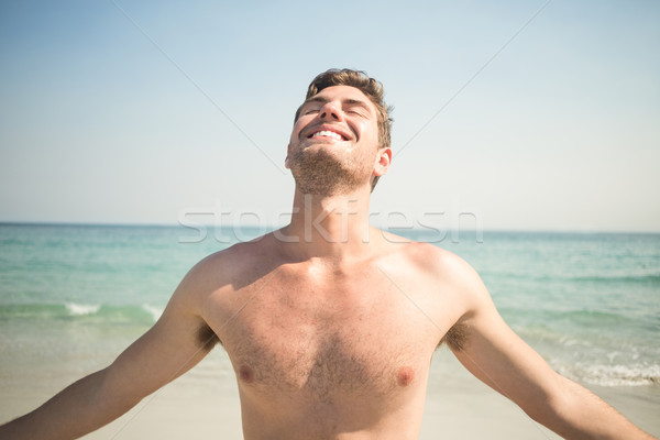 Foto stock: Feliz · homem · sorridente · câmera · verão