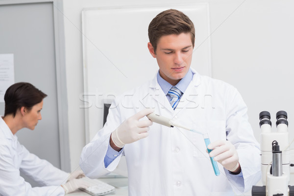 Scientists working attentively with test tube and computer Stock photo © wavebreak_media