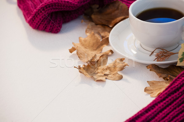 Cup of black tea with autumn leaves and woolen cloth Stock photo © wavebreak_media