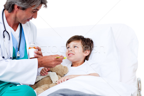 Sevimli küçük erkek öksürük tıp Stok fotoğraf © wavebreak_media