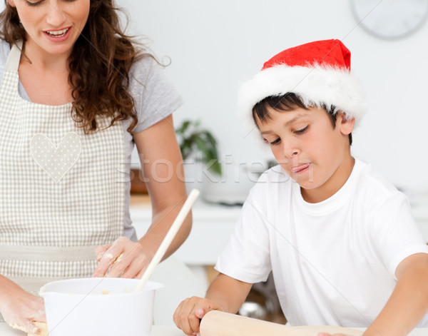 Сток-фото: Cute · мальчика · Рождества · Печенье · матери · кухне