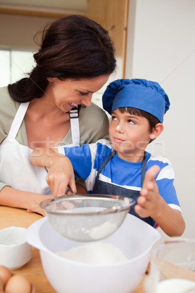 Stockfoto: Zoon · moeder · samen · keuken · cake