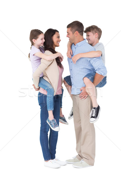 Foto d'archivio: Vista · laterale · genitori · piggyback · bambini · felice
