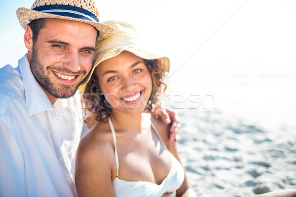 Stockfoto: Gelukkig · paar · glimlachend · strand · man · zomer