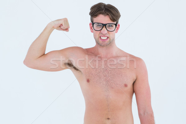 Stock photo: Geeky hipster posing topless