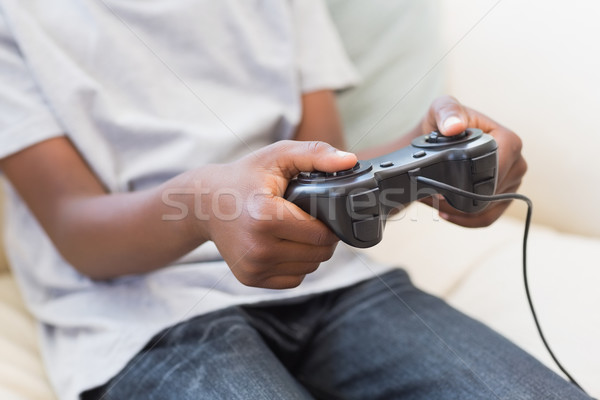 Wenig Junge spielen Videospiele home Wohnzimmer Stock foto © wavebreak_media