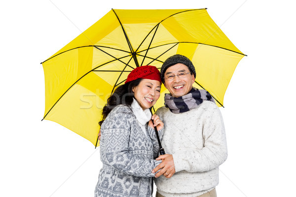 Idősebb ázsiai pár esernyő fehér nő Stock fotó © wavebreak_media