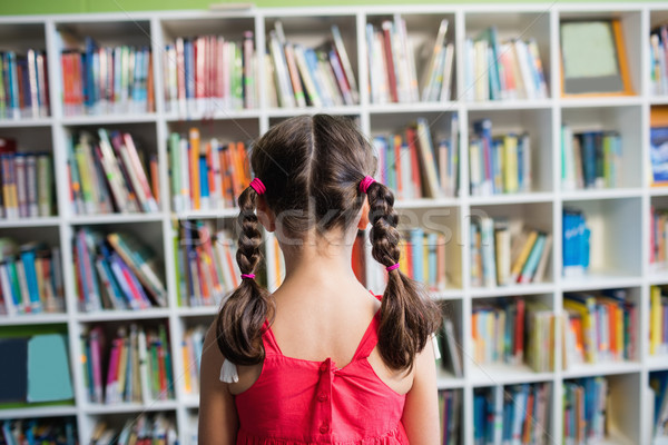 Hátsó nézet lány fonatok könyvtár könyvek iskola Stock fotó © wavebreak_media